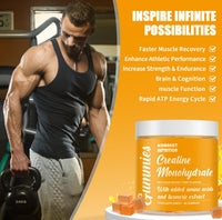 Creatine Monohydrate Gummies, Added 500mg BCAAs and Turmeric Exctract, 4500mg per Serving, Pre-Workout Gym Supplement for Men and Women (1 Month Supply), Mango Twist