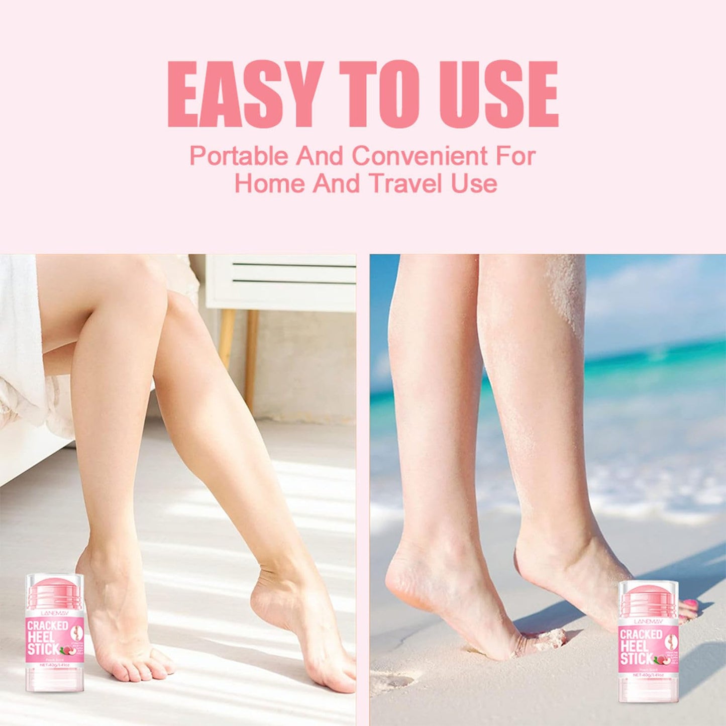 Cracked Heel Repair Stick Foot Cream with Peach Scent Heel Balm Stick Peach Foot Moisturiser Cream for Dry Cracked Feet Knees Hands Elbows Foot Care for Men and Women 40g