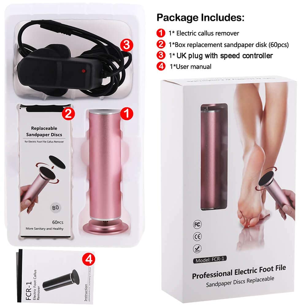 Electric Foot File Hard Skin Remover (Speed Adjustable) with 60pcs Replacement Sandpaper Disks, Professional Electric Callus Remover Pedicure Foot Scraper Hard Skin Remover (Pink)
