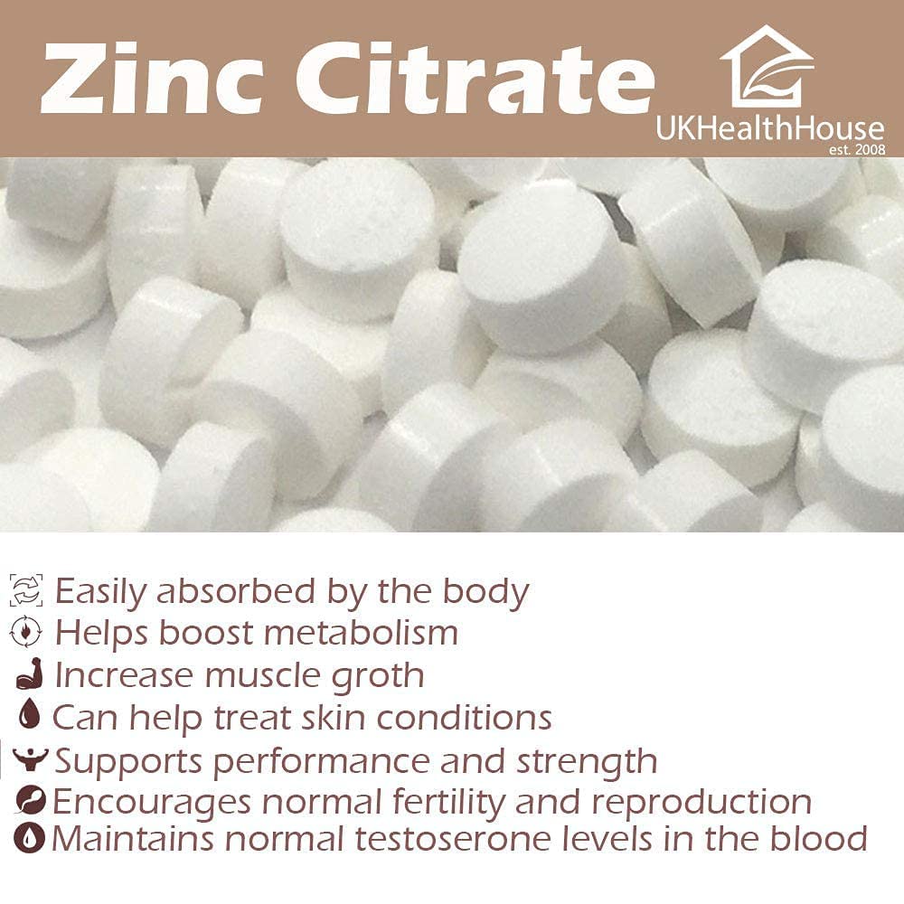 UKHealthHouse Zinc Citrate - 15mg x 120 - High Strength - Healthy Hair, Skin, Nails, Vision & Hormone Balance - Vegetarian & Vegan - General Health