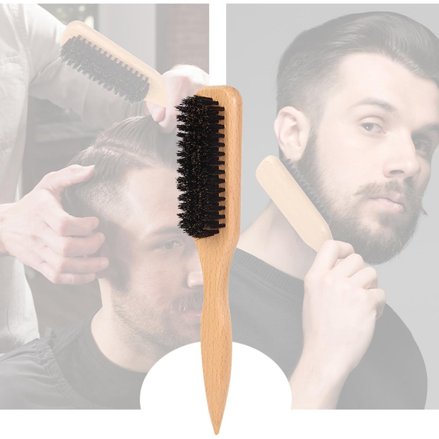Boar Bristle Slick Back Hair Brush for Sleek Ponytail Bun & Smoothing Baby Hairs, Flyaways, Edge Control - Backcombing & Teasing Hairbrush with Wide Rat Tail for Sectioning & Parting