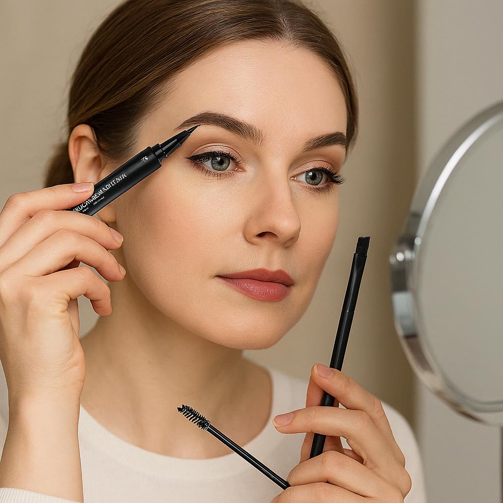 Generic Dual-Ended Brow Pen with Brow Brush, Microblading Eyebrow Pencil, Precision Tip for Natural Strokes, Waterproof, Smudge-Proof, All-Day Wear, Easy to Use for Professional Results(Dark Brown)