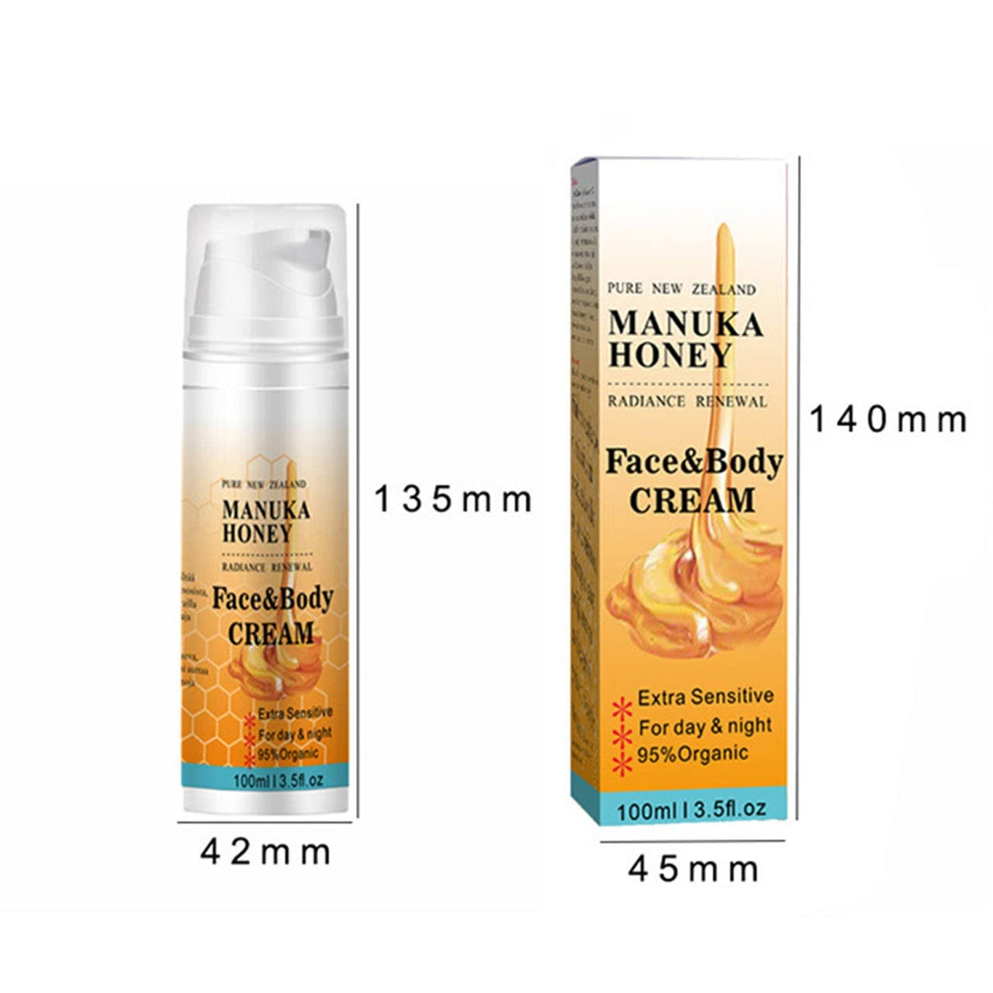 QIEEUMIN Manuka Honey Face Cream Moisturising Soothing Skin Rejuvenation Brilliant Skin Anti-Wrinkle Anti-Aging 2 In 1 Honey Face & Body Cream Moisturiser 100ml