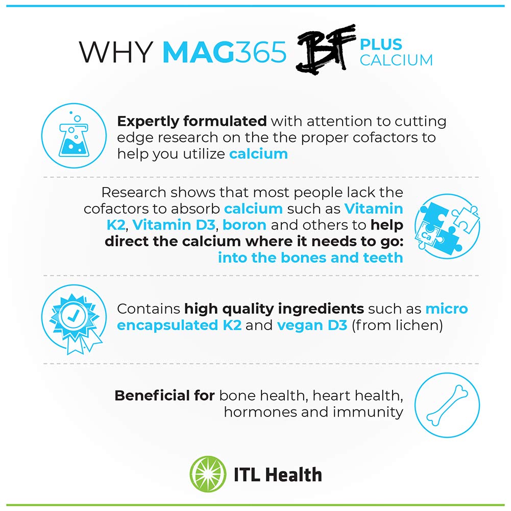 MAG365 ITL Health BF Plus Calcium Zinc Magnesium Powder | Including D3, K2, C, B6, Boron, Zinc and Potassium | Formulated for Optimal Bone Health, and Immune Support | (210g)