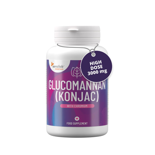 Glucomannan (Konjac) 3000 mg High Dose Capsules with Chromium, Vegan, Additives Free, Allergen Free, Non-GMO, 180 Capsules by Sensilab Essentials
