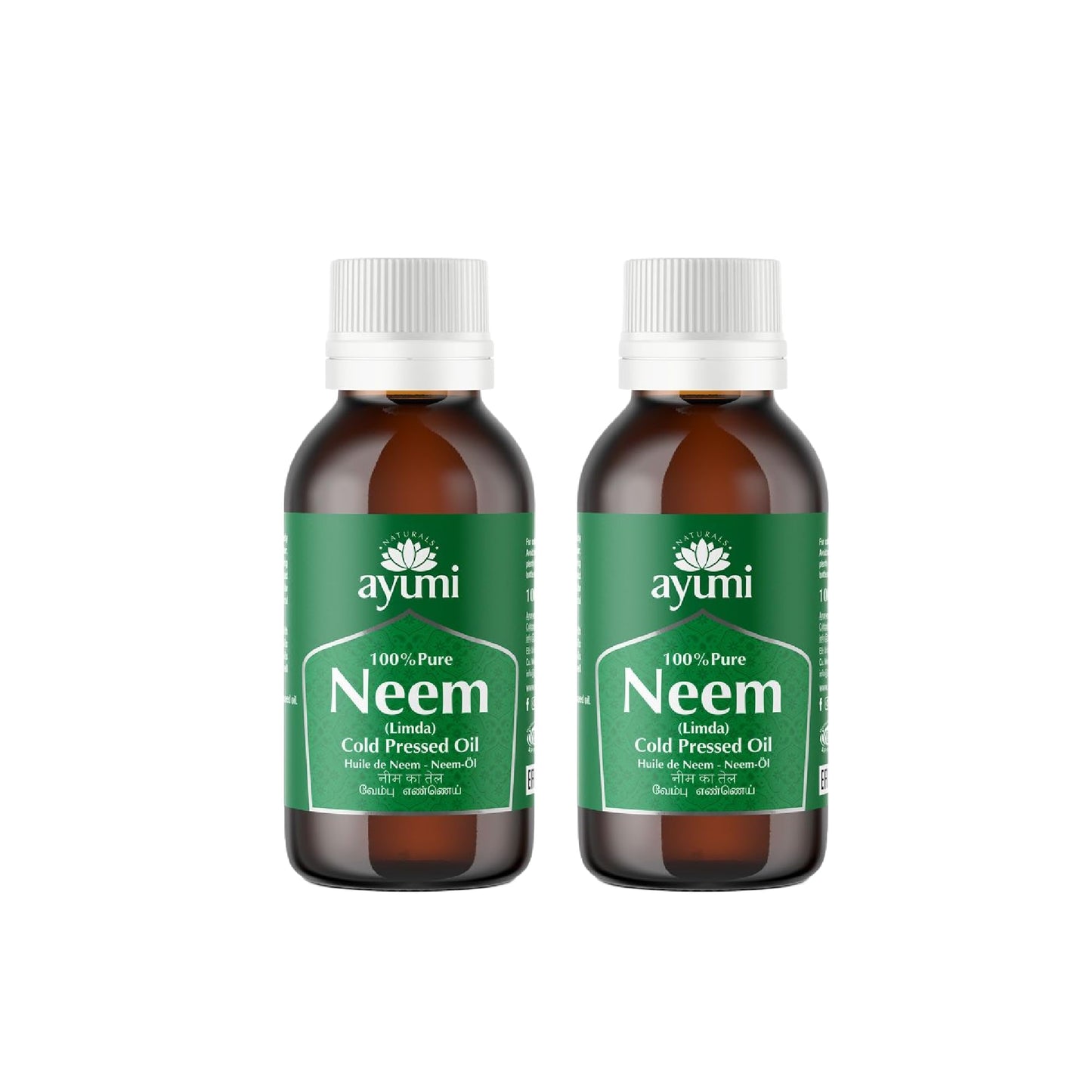 Ayumi Pure Neem Oil, Herbal Remedy For Skin & Hair, High in Vitamin E to Soothe Dry & Damaged Skin, Restores the Skin's Natural Elasticity - 2 x 100ml