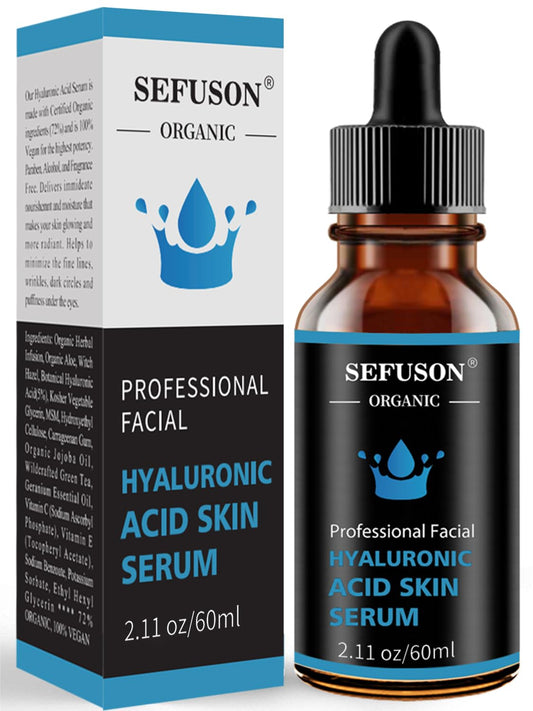 SEFUSON Hyaluronic Acid 5% + Vit E, Best Pure Hyaluronic Acid Moisturiser for Face, Anti Ageing & Anti Wrinkle Moisturiser Hyaluronic Acid Serum, Fine Lines & Sensitive Skin, Improve Age Spots-2.11 Oz