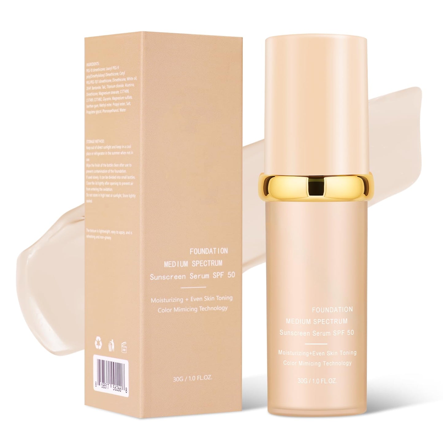 AUYAO 4-in-1 Colour Changing Foundation SPF50, Medium Spectrum, Full Coverage, Moisturizer, Light Color