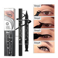 Dulele 5 PCS Black Liquid Eyeliner Stamp Pen Set, Double-Headed Waterproof Smudge-Proof Eyeliner Long Lasting Eyeliner Pen Tattoo Makeup Tool(Heart,Flower,Star,Butterfly,Triangle Seal Stamp)