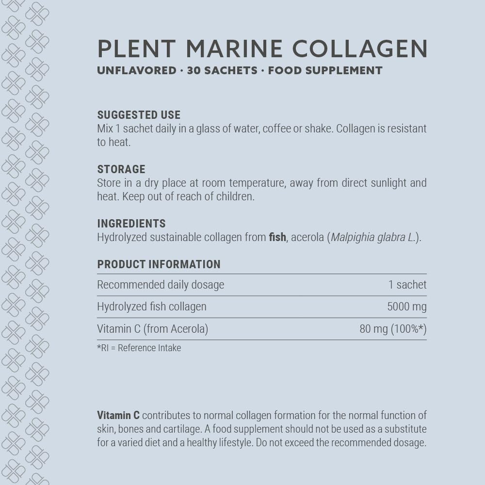 Plent PLENT Pure Marine Collagen Unflavored - Hair, Skin, Nail Support Supplement Marine Collagen peptides - 30 Days Supply Box 30 sachets