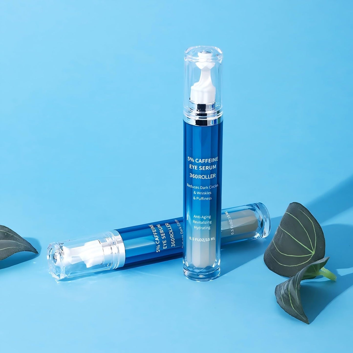 VRAIKO Eye Serum for Dark Circles and Puffiness, 5% Caffeine 8% Retinol Under Eye Cream with Build-In 3D Roller Applicator, Hyaluronic Acid Peptide for Hydration Fine lines Wrinkles, 0.5 fl oz
