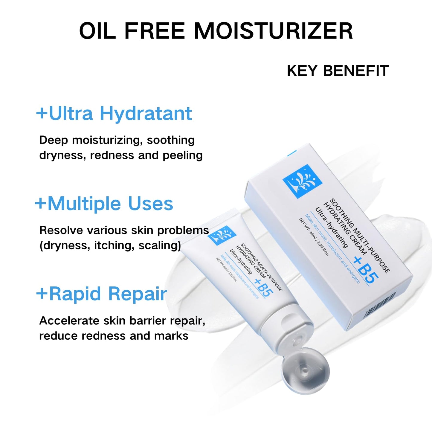 IZBEAUVO Soothing Multi-Purpose Hydrating Cream for Dry & Oil Skin - Lightweight Face & Body Moisturizer - B5 Panthenol & Centella Moisturizer - Travel Size 40ml for Redness Relief and Deep Moisturizing