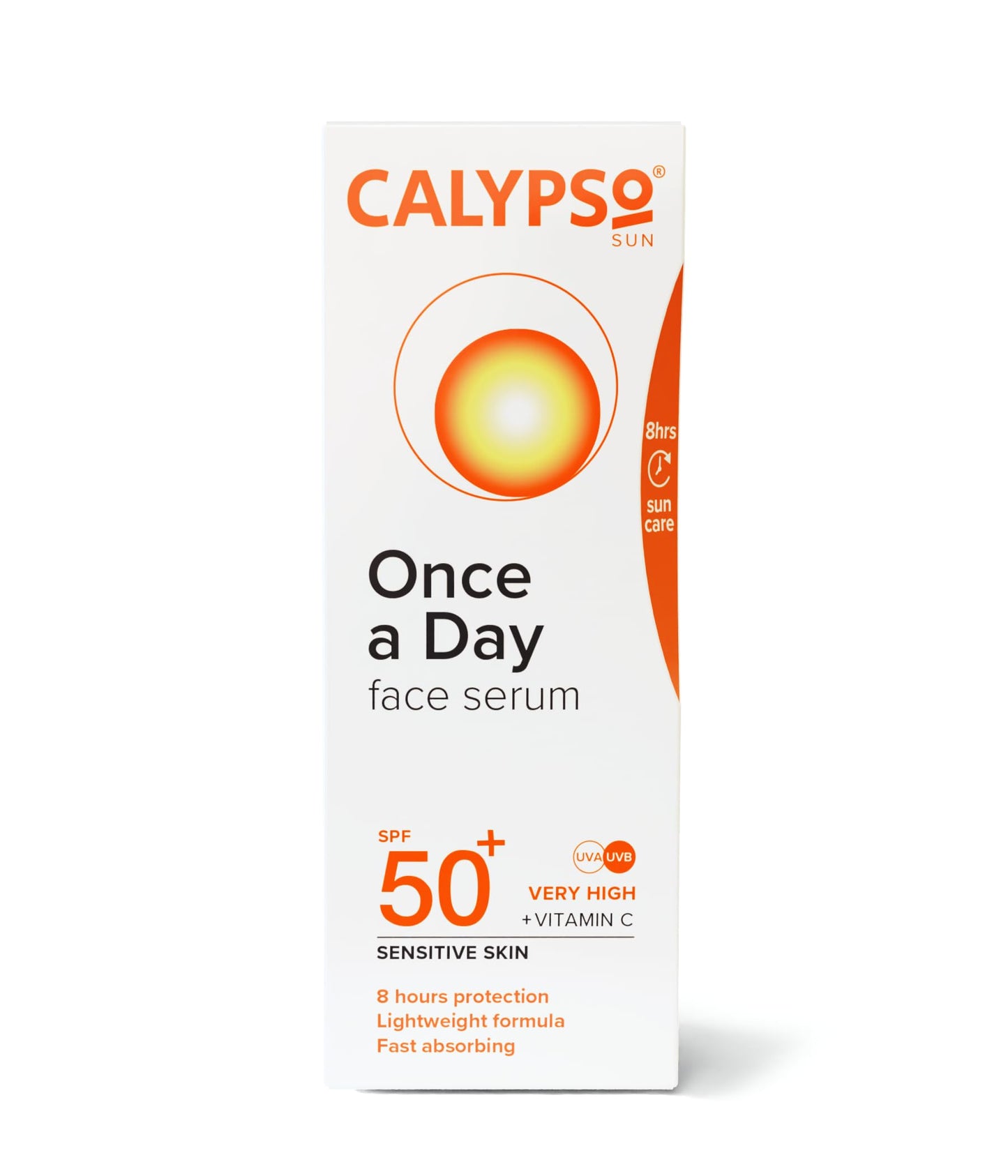 Calypso Once a Day Serum SPF50+, Serum with Vitamin C for Face and Neck, for Sensitive Skin. Very High Sun Protection. UVA + UVB Primer.