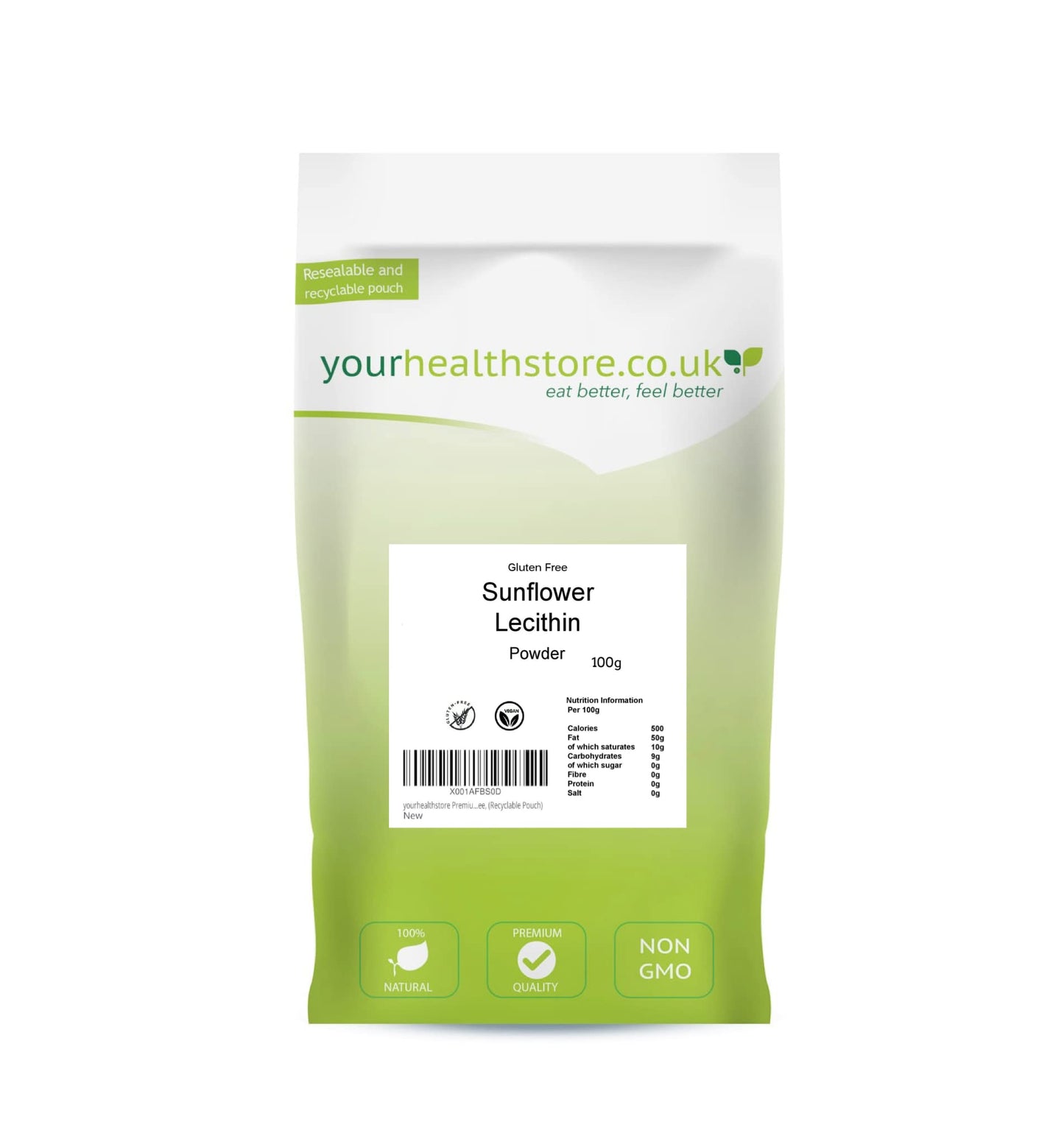 yourhealthstore Premium Sunflower Lecithin Powder 100g, Non GMO, Gluten Free, (Recyclable Pouch)