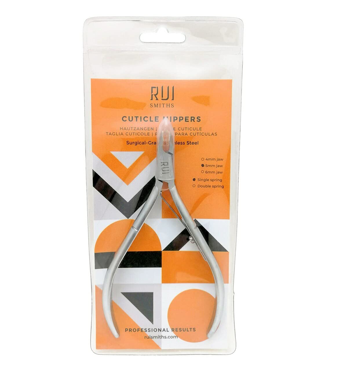 Rui Smiths Cuticle Nippers, Professional, Stainless Steel, Spanish Handle, Box Joint, Matte Chrome Plated, Single Spring (4mm Jaw/Quarter Jaw)