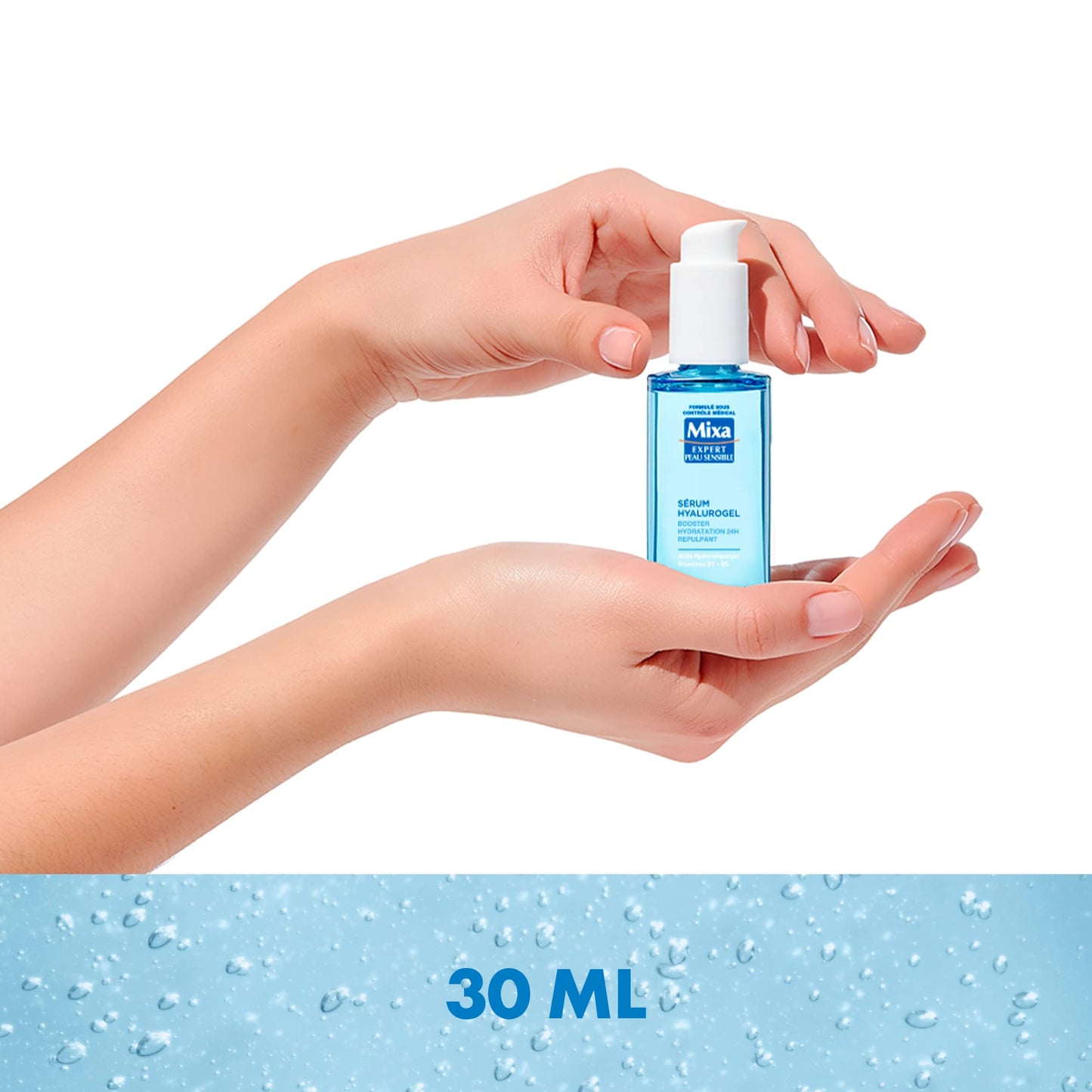 Mixa Expert Sensitive Skin - Hyalurogel Serum - 24H Hydration Booster - Pure Hyaluronic Acid, Vitamin B3 + B5