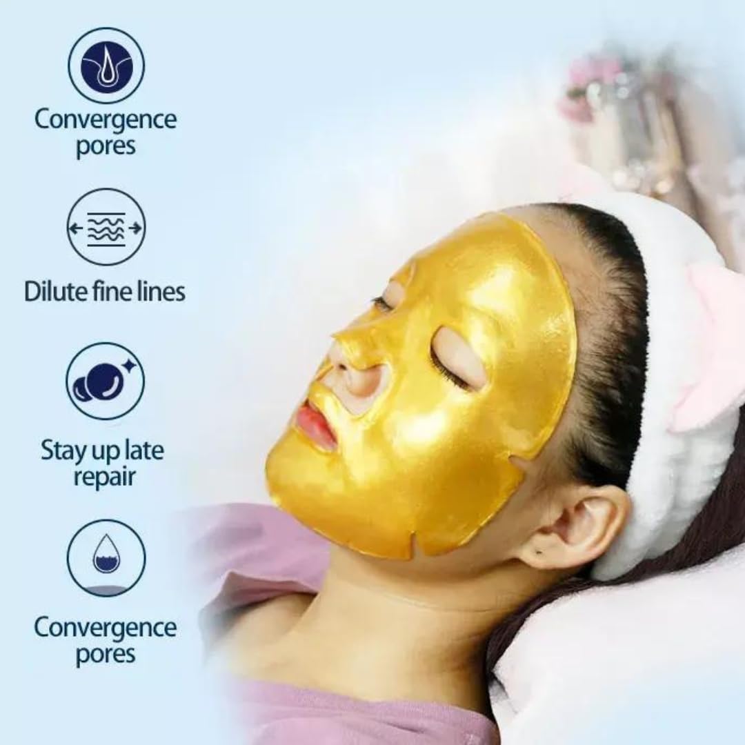 OVALA 5 x Gold Face Mask 24k Gold Crystal Gel Collagen Facial Masks, Treatment Deep Moisturizing Facial Masks For Anti Aging Puffiness Skincare Anti Wrinkle Tighten Skin