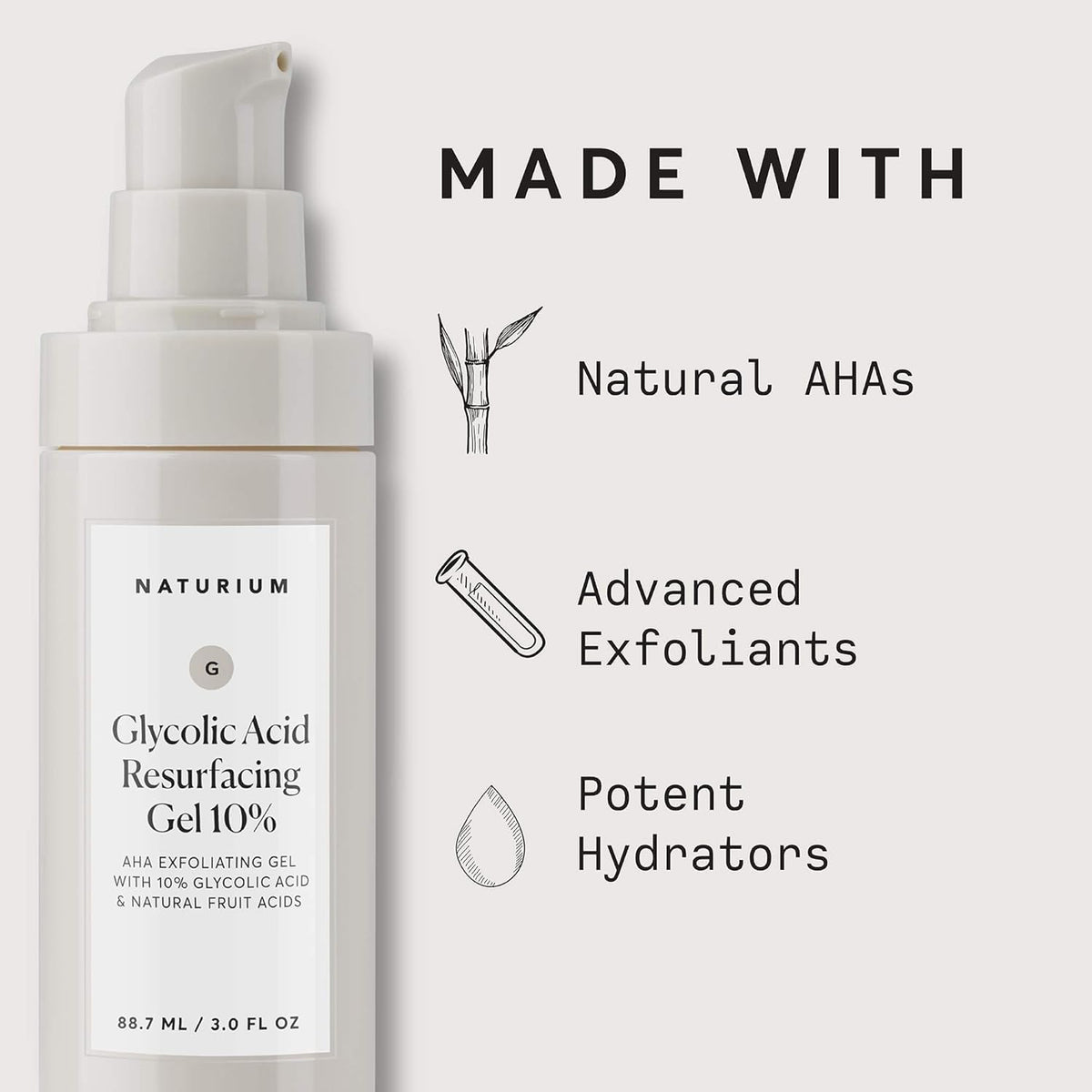 Naturium Glycolic Acid Resurfacing Gel 10%, AHA Exfoliating Gel with Natural Fruit Acids | 3.0 FL OZ / 88.7 ML