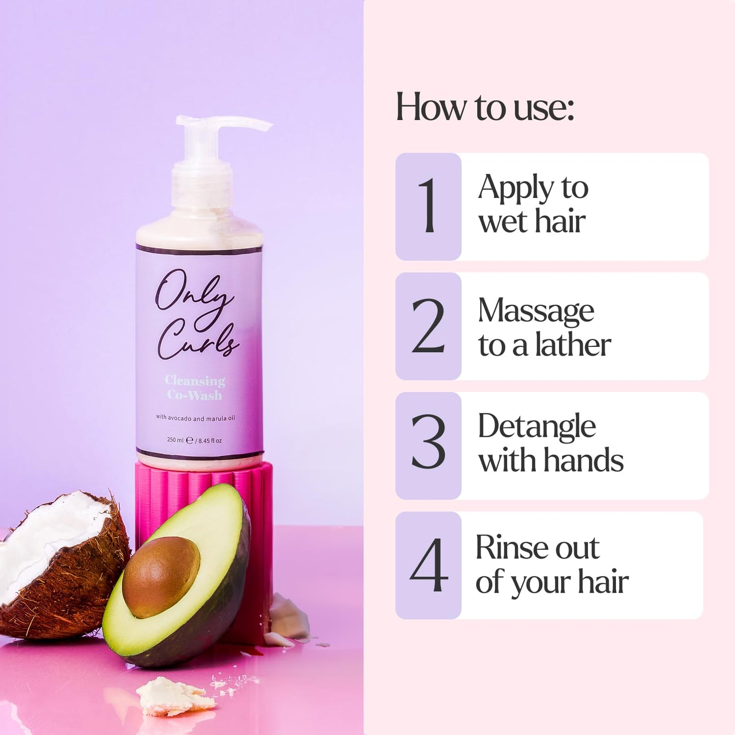 Only Curls Cleansing Co-Wash, 250ml – Moisturizing, Sulfate-Free Conditioning Cleanser for Curly Hair – Gentle Hydration & Frizz Control – Vegan & Cruelty-Free Formula