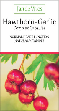 Jan de Vries Hawthorn-Garlic Complex | Rich Source of Natural Vitamin E, an antioxidant | Contains Vitamin B1 which Contributes to Normal Heart Function | 90 Capsules
