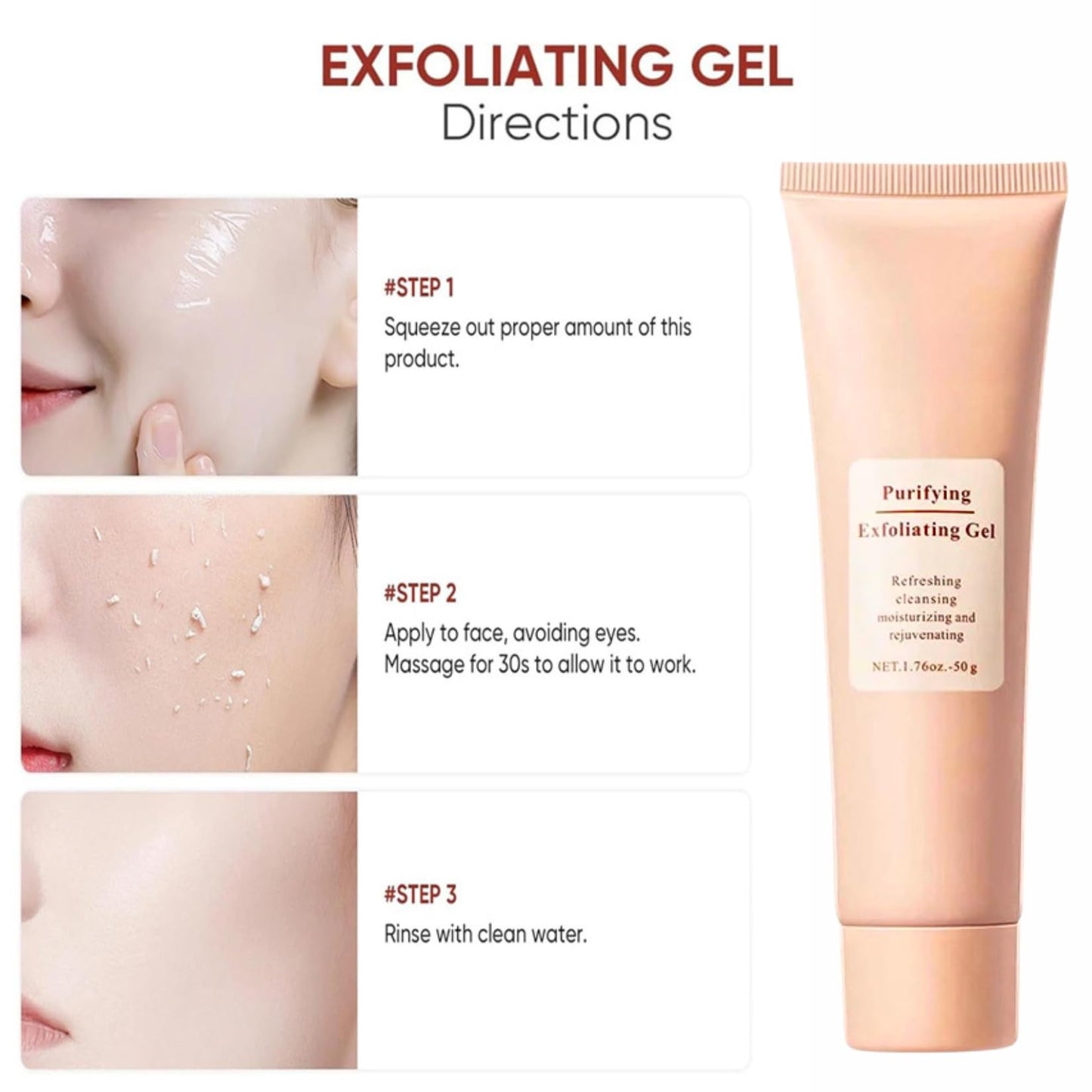 Purifying Exfoliating Gel - face scrub exfoliator - Facial Scrub - Exfoliating Gel for Face For Women - Face Skin Care Deep Cleansing Even Skin Tone Soft Skin 50g