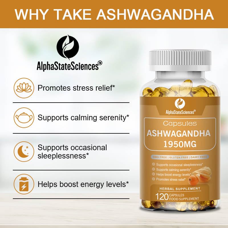 AlphaStateSciences ZenBlend Ashwagandha + Black Pepper Boost: 120 SoftGels, 2-Month Supply for Stress Relief & Immune Support, 1950mg Ashwagandha + 5mg Black Pepper Extract