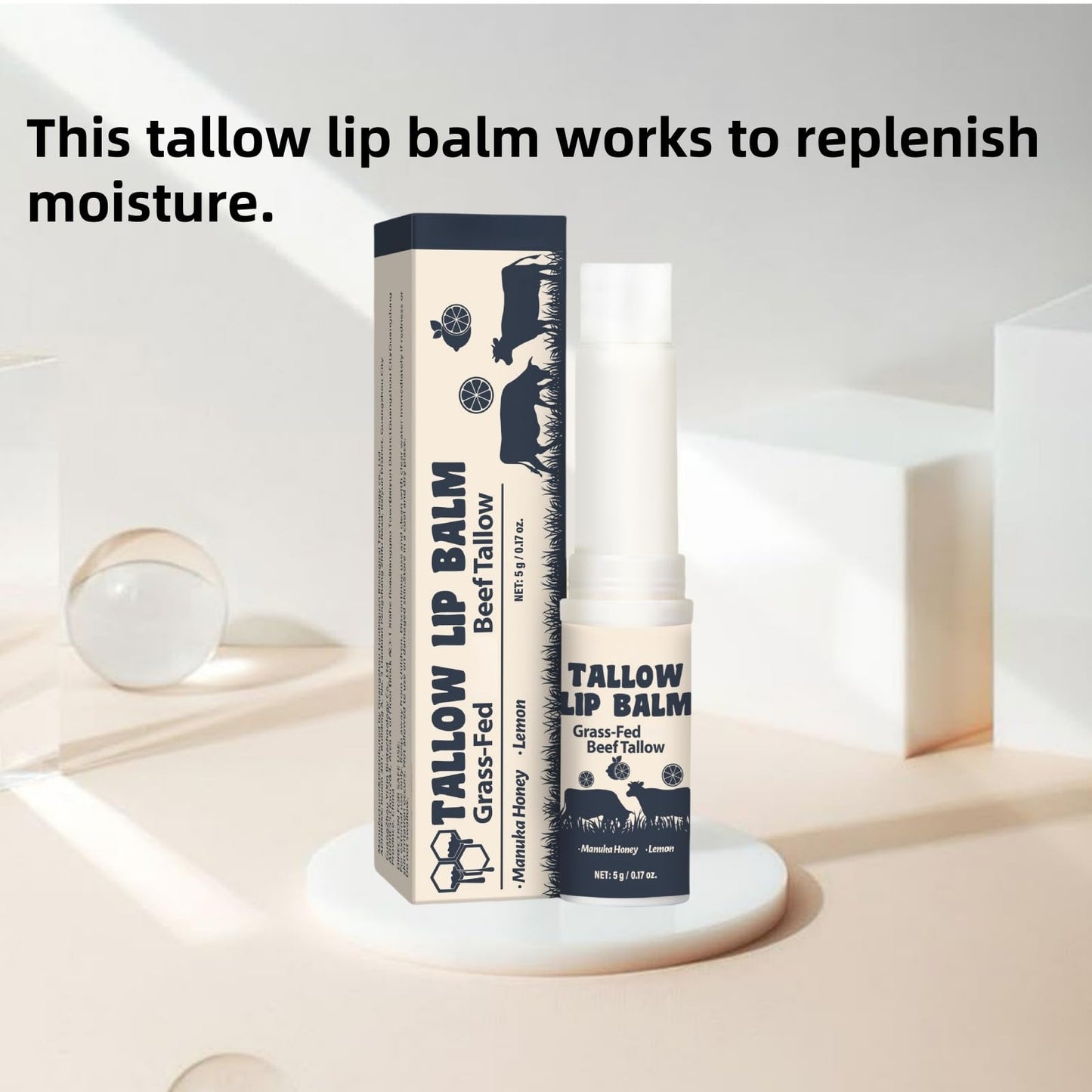 Xunzhi Beef Tallow Lip Balm,5g Tallow Lip Balm,Beef T/allow Balms Stick,Moisturizing L/ip Care,Long Lasting Lipstick,L/ip Plumper for Dry Cracked Lips,Li/p Moisturiser,Ta/llow Li/p Gloss,Lips Repair