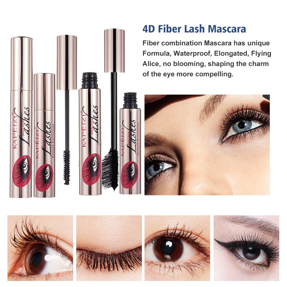 4D Silk Fiber Lash Mascara, Fber Lashes Mascara Waterproof, Long-Lasting, No Clumping, No Smudging, Longer, Thicker, Black (2)