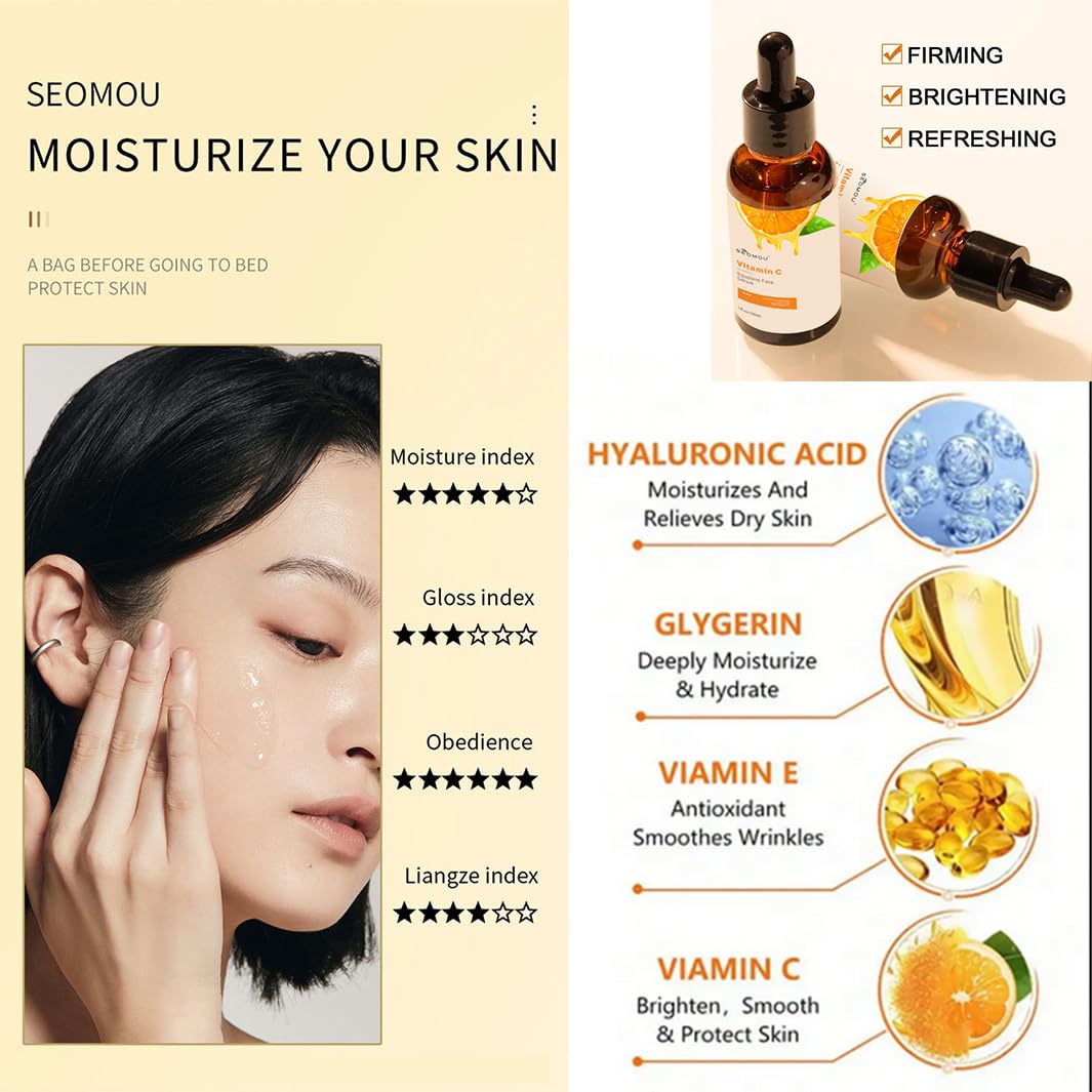 Vitamin C Facial Essence, Nicotinamide Facial Skin Care and Skin Brightening Essence Have The Effects of Anti-wrinkle, Dark Circles, Brightening, Repairing and Promoting Collagen, and Firming Skin