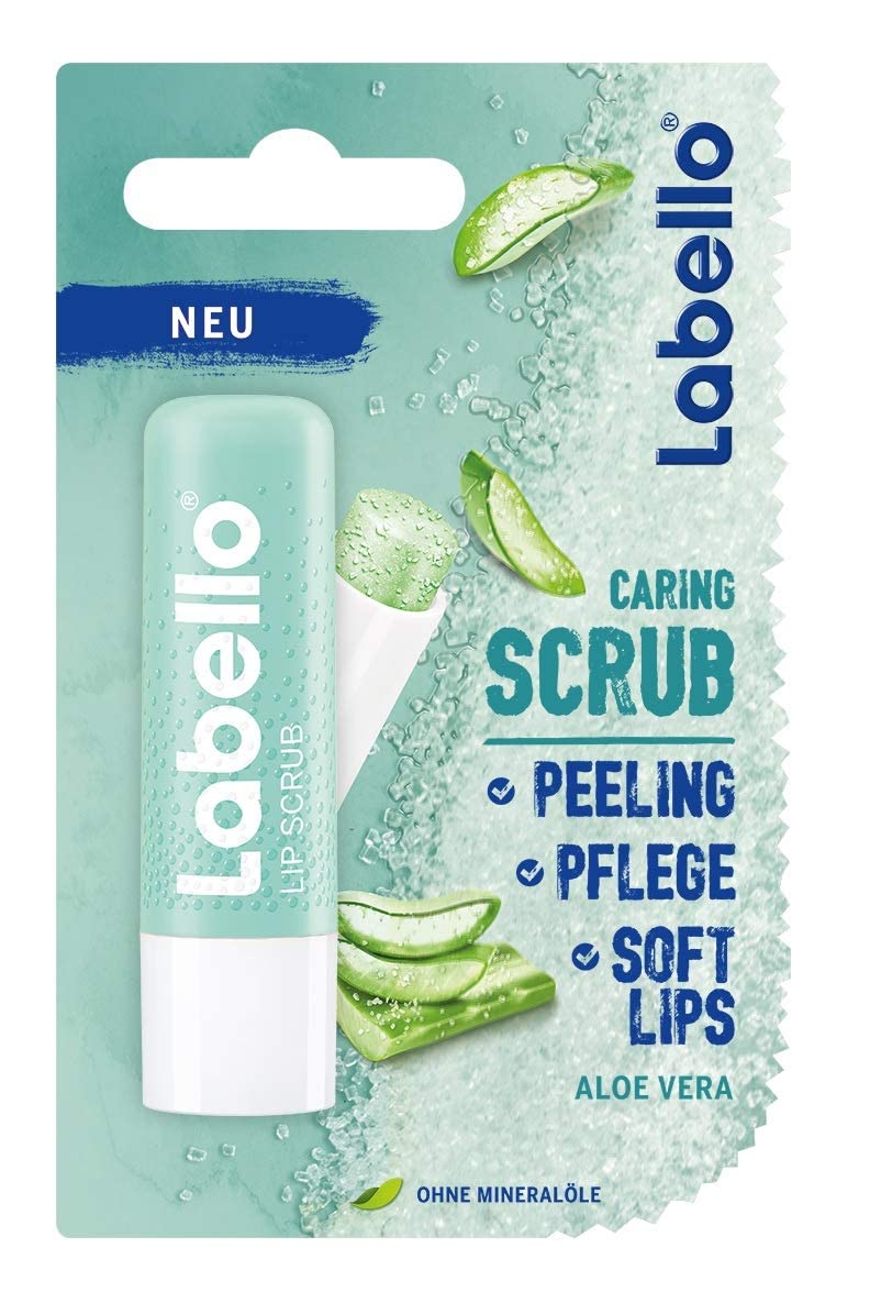 Labello Lip Scrub Aloe Vera (5.5 ml), Innovative Lip Balm with Scrub Particles of Natural Origin, Gentle Lip Scrub with Vitamin E