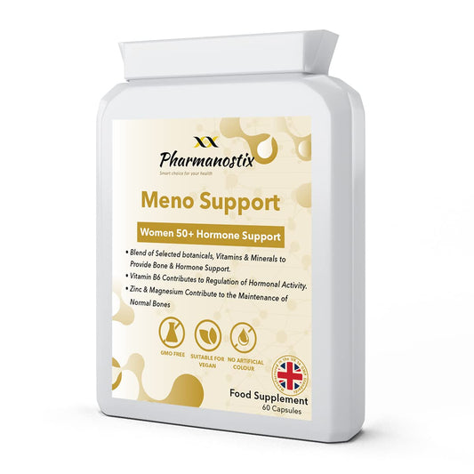 Pharmanostix Meno-Support Women 50+ Bone and Hormone Support 60 Capsules - Botanical Blend with Vitamin D, Zinc and Calcium – Made in UK to GMP Standards