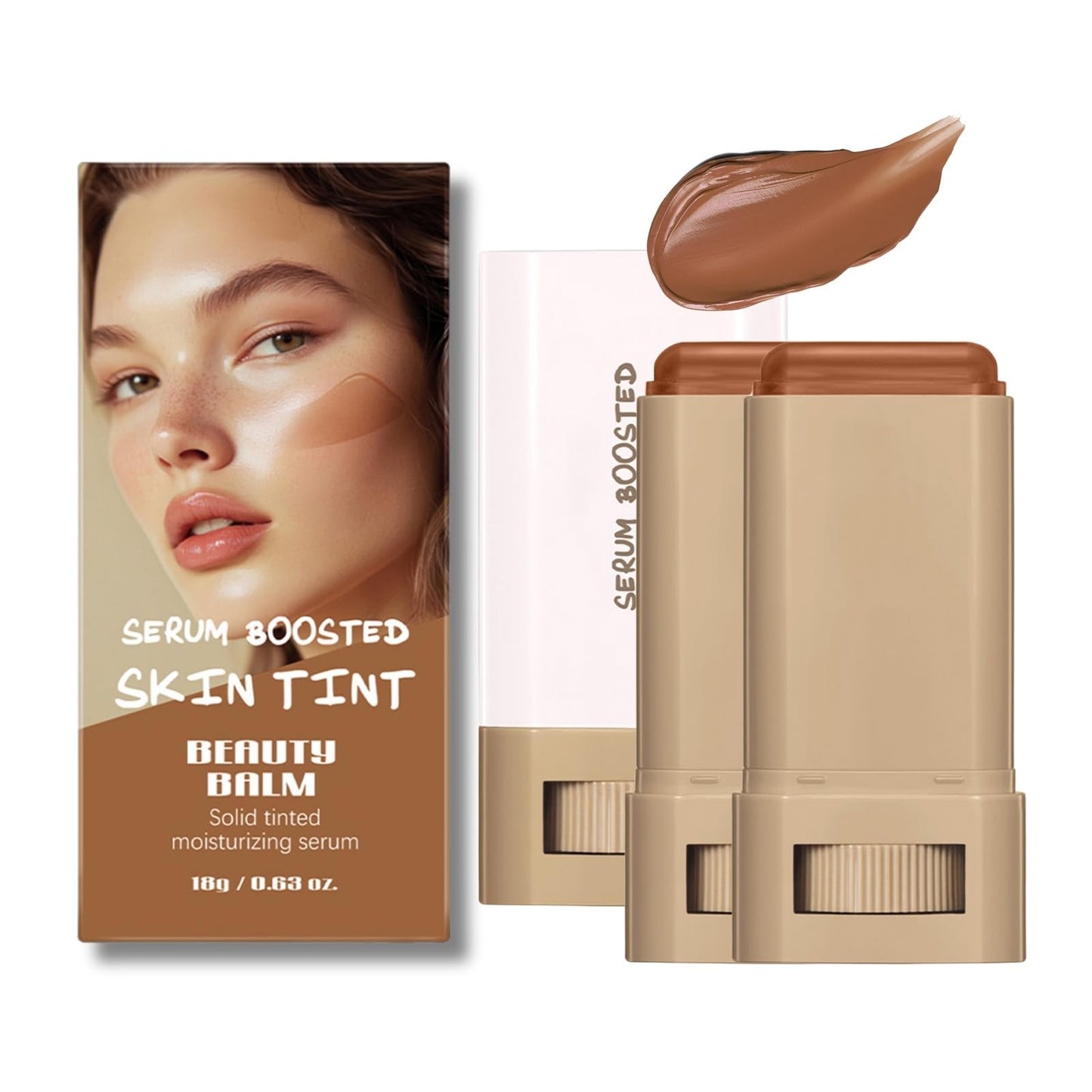 Generic Foundation Stick Beauty Balm Serum Boosted Skin Tint for Women - Skin Tint Moisturiser & Concealer for Face & Cheek - Foundation Balm Contour Stick for Dry Skin, Travel Size (#03, 2PCS)
