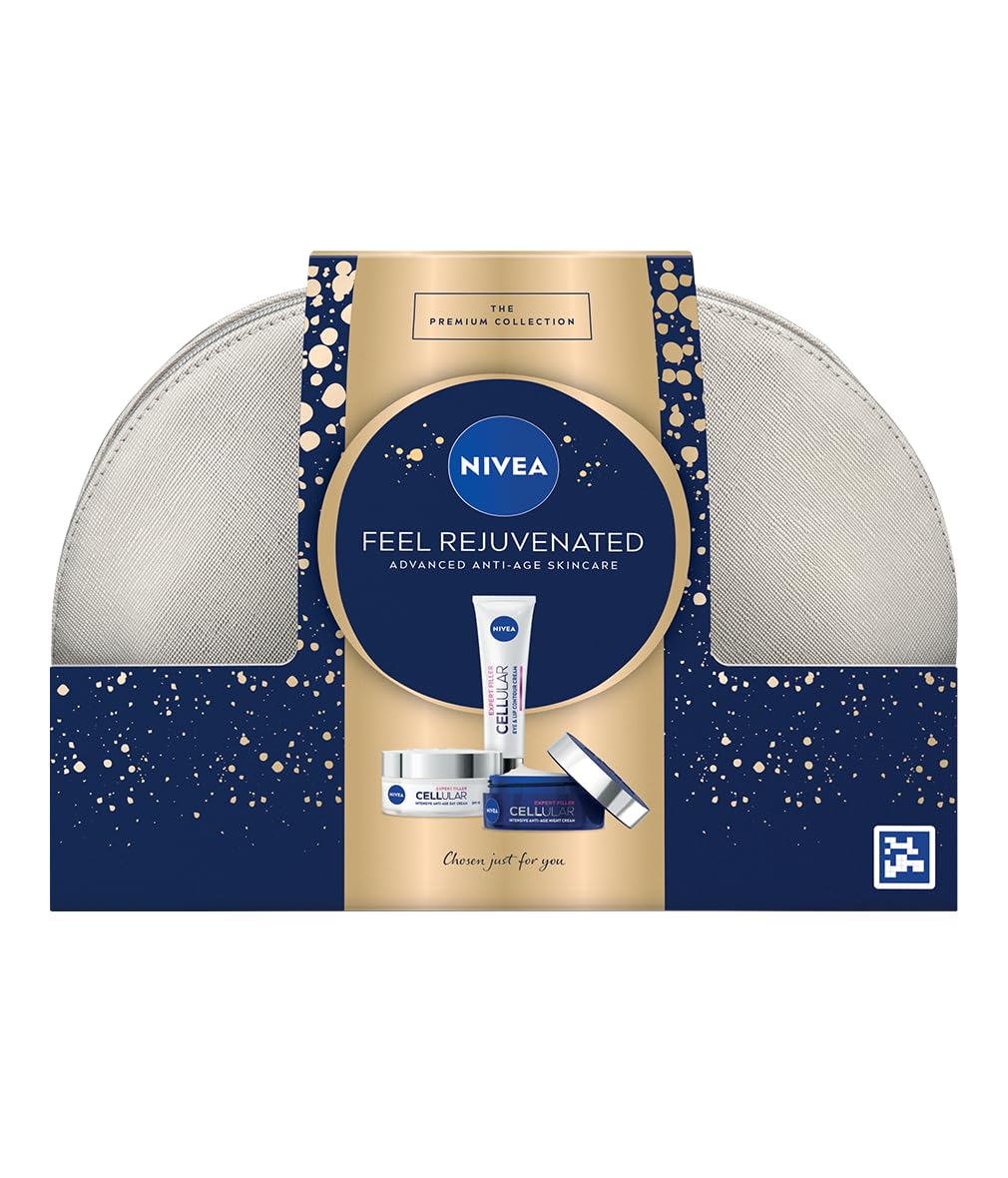 NIVEA Feel Rejuvenated Advanced Anti-Age Skincare Gift Set, Women's Gift Set Includes Anti-Age Day Cream, Night Cream and Eye and Lip Contour Cream