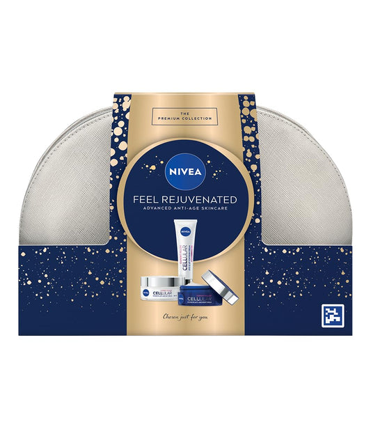 NIVEA Feel Rejuvenated Advanced Anti-Age Skincare Gift Set, Women's Gift Set Includes Anti-Age Day Cream, Night Cream and Eye and Lip Contour Cream