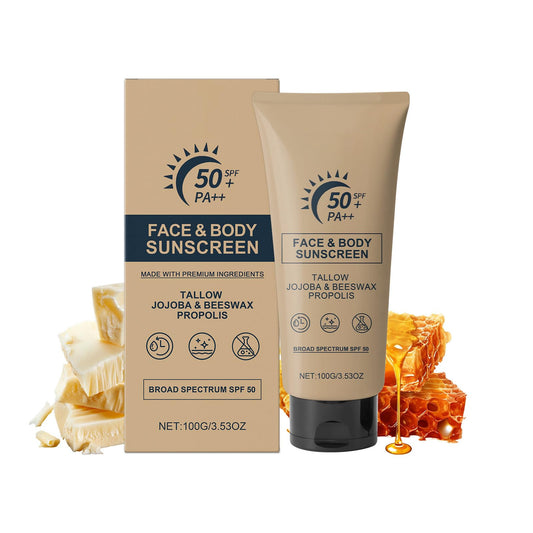 Tallow Sunscreen - Sun Cream SPF 50 with Grass-Fed Beef Tallow & Beeswax, Lightweight Moisturizing Protection for Face & Body