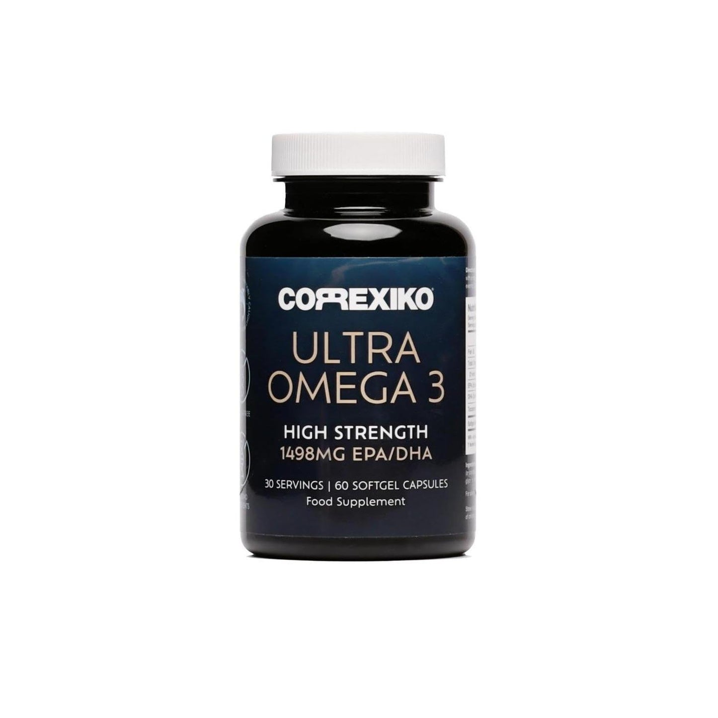 CORREXIKO Ultra Omega 3 Capsules - High Strength 1000mg EPA & 498mg DHA - Aids Skin Hydration to Reduce Fine Lines & Dry, Dehydrated Skin - Supports Joint & Brain Health - 60 Tablets, 1 Month Supply