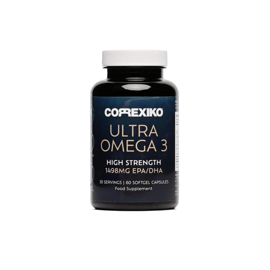 CORREXIKO Ultra Omega 3 Capsules - High Strength 1000mg EPA & 498mg DHA - Aids Skin Hydration to Reduce Fine Lines & Dry, Dehydrated Skin - Supports Joint & Brain Health - 60 Tablets, 1 Month Supply
