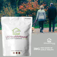 UKHealthHouse Garlic 3mg - Tablets - Pure Potent - Vegan - High Strength - 100% Natural Allicin Supplement - Odourless Garlic Pearls - One-a-Day Pills (90 tabs)