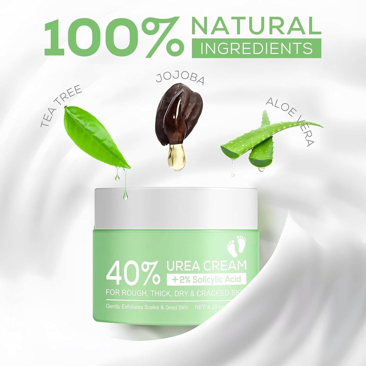 DMQ Urea Cream 40% for Feet Plus 2% Acid, Urea Foot Cream, Tea Tree and Aloe Vera for Deep Moisture - Foot Cream for Cracked Heels and Dry Skin, Cracked Heel Repair Cream Skin Care for Hands & Feet