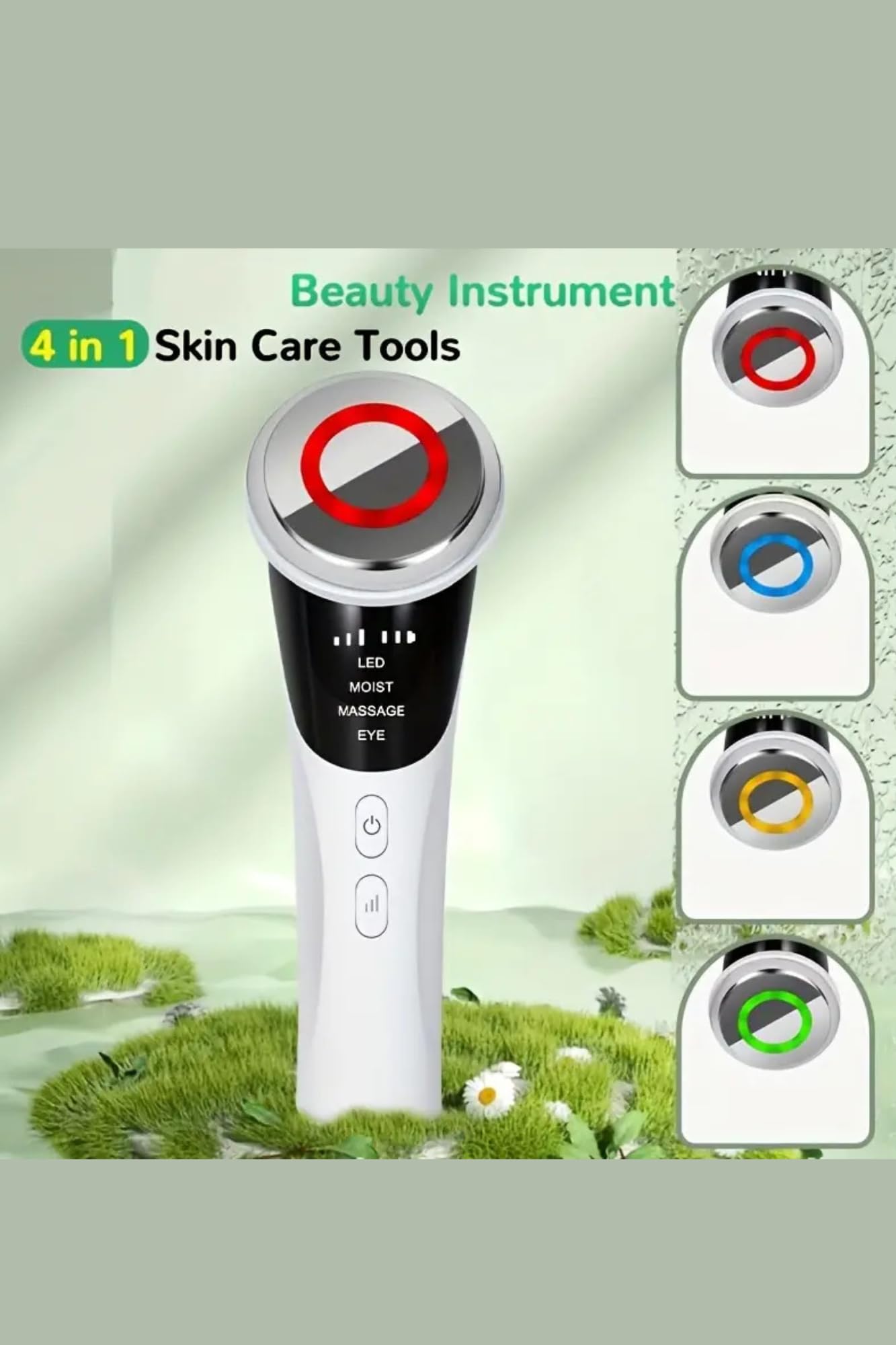 LED Facial Massage Device, 4 Modes, Cold Photon Beauty Treatment, USB Rechargeable, White