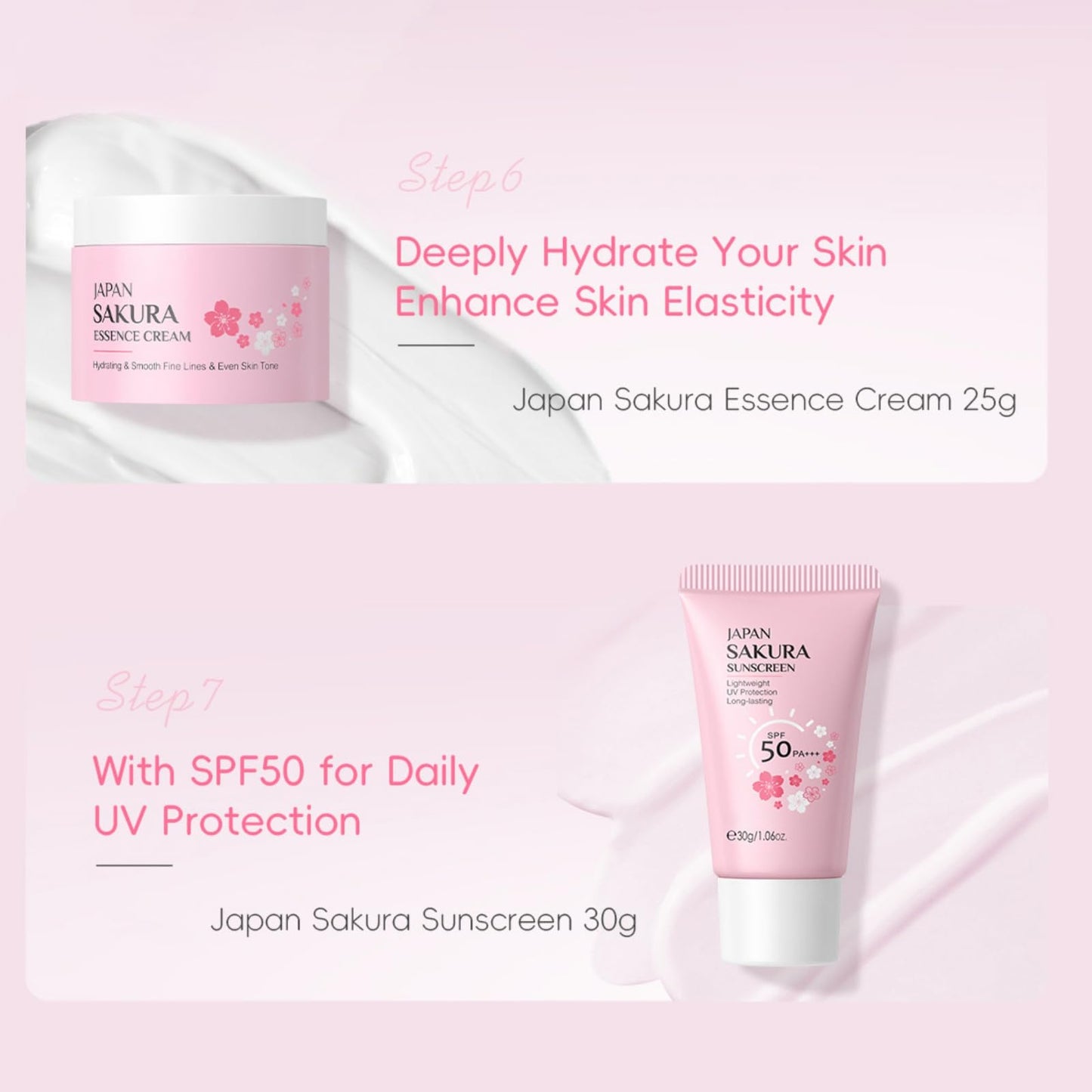 Ingzy Sakura Skin Care Sets & Kits for Teenage Girls, 7 Piece Cherry Blossom Skincare Gift Set with Cleanser, Face Toner, Face Cream, Serum, Eye Cream, Mud Mask, Sunscreen