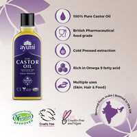 Ayumi Pure Castor Oil, Rich in Fatty Acids to Protect the Skin & Nourish the Hair, Seals in Skin Hydration & Moisture to Leave Skin Feeling Protected - 2 x 150ml