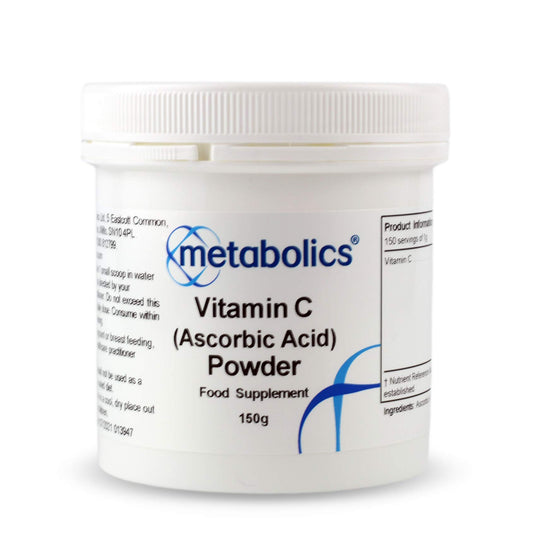 Vitamin C Powder by Metabolics | 1000mg Vitamin C Per Serving Providing 1250% NRV | Pot of 150g Providing 150 Servings Suitable for Vegans & Vegetarians- No Additives or Flowing Agents