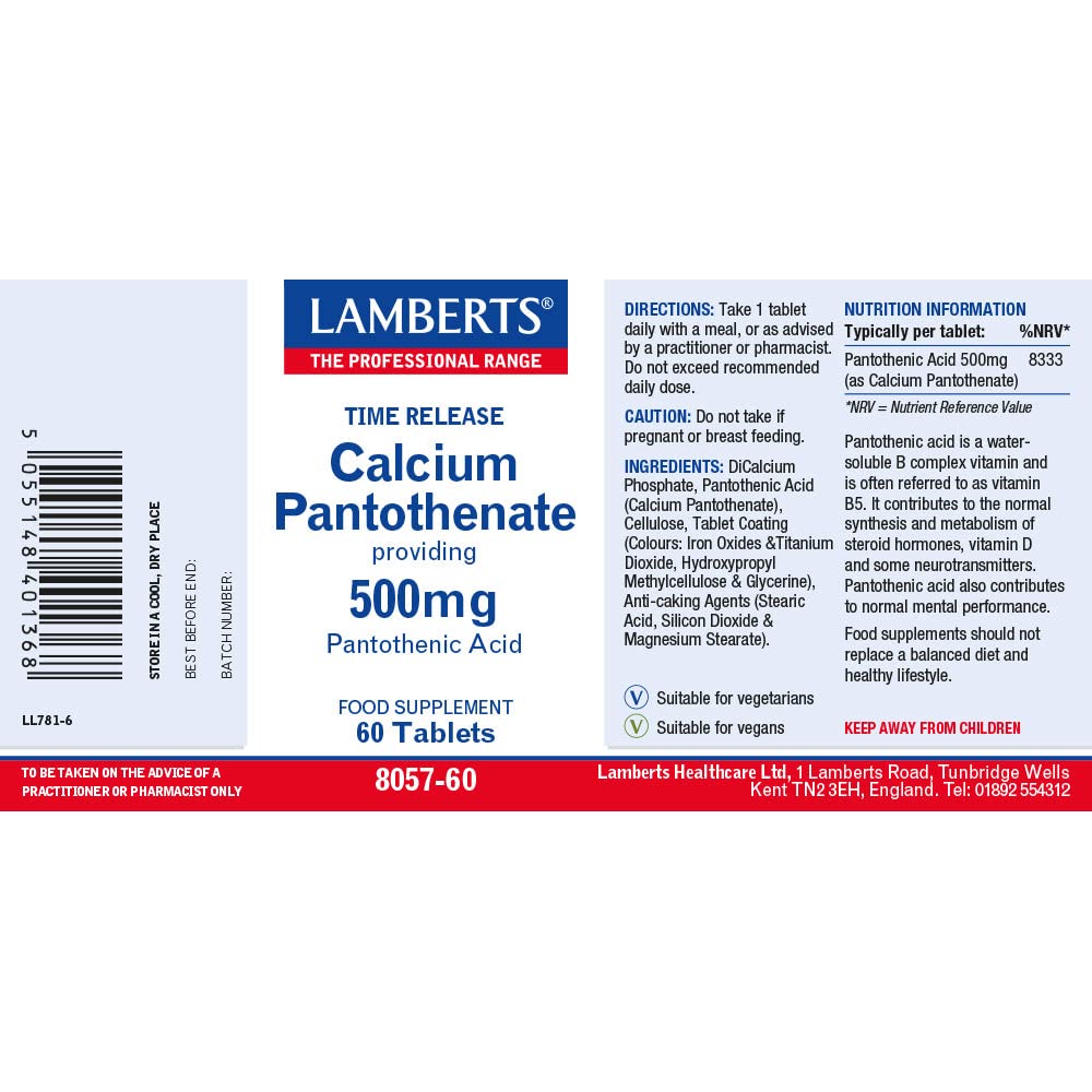 Lamberts Calcium Pantothenate 500mg - 60 Tabs