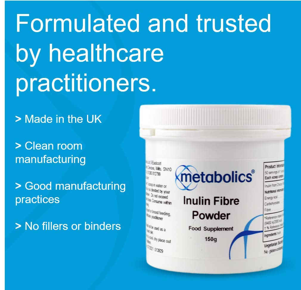 Metabolics Inulin Fibre Powder- 150g Pot- from Chicory Root with No Added Ingredients Made in The UK