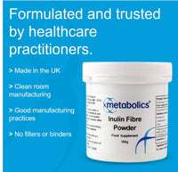 Metabolics Inulin Fibre Powder- 150g Pot- from Chicory Root with No Added Ingredients Made in The UK