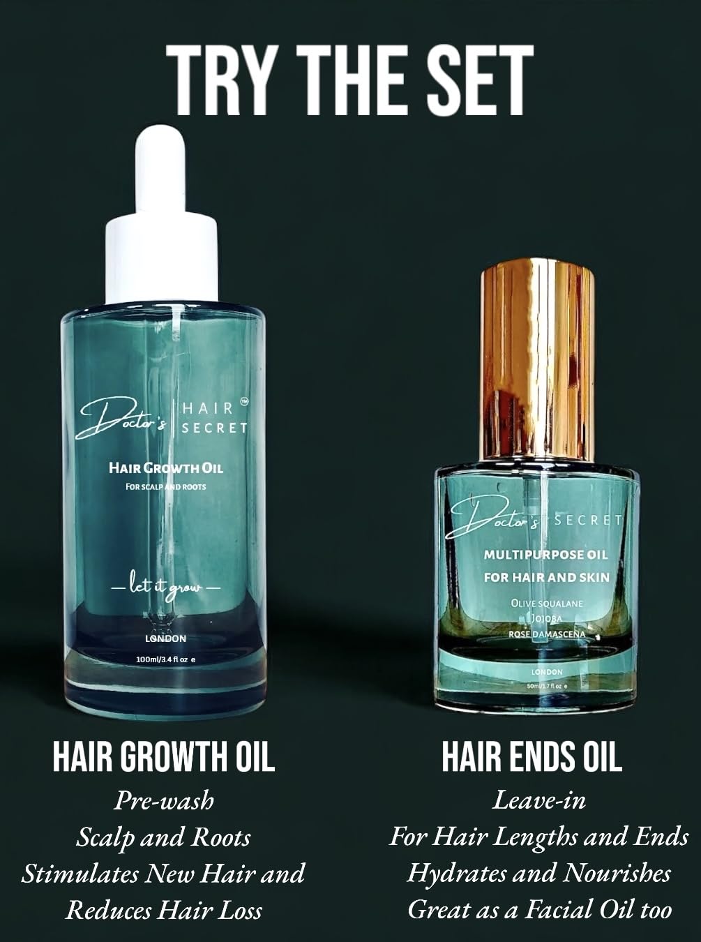 Doctor's Hair Secret Doctor's Secret Squalane, Rose, Joboba Multipurpose Oil Hair, Face, Body - Leave-In Hair Oil Ends Conditioning Shine Facial Oil Vegan 100% Natural Nourishing Hydrating Glow Glass Skin & Hair