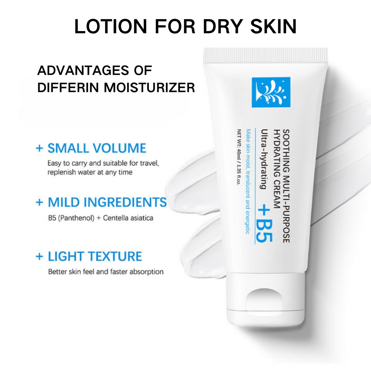 IZBEAUVO Soothing Multi-Purpose Hydrating Cream for Dry & Oil Skin - Lightweight Face & Body Moisturizer - B5 Panthenol & Centella Moisturizer - Travel Size 40ml for Redness Relief and Deep Moisturizing