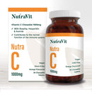 NUTRA C - Vitamin C 1000mg - 30 Chewable Tablets - High Strength Vegan Tablets - Gluten Free | Orange Flavoured - with Rosehip, Hesperidin & Acerola - Manufactured in a UK MHRA GMP Facility - NUTRAVIT