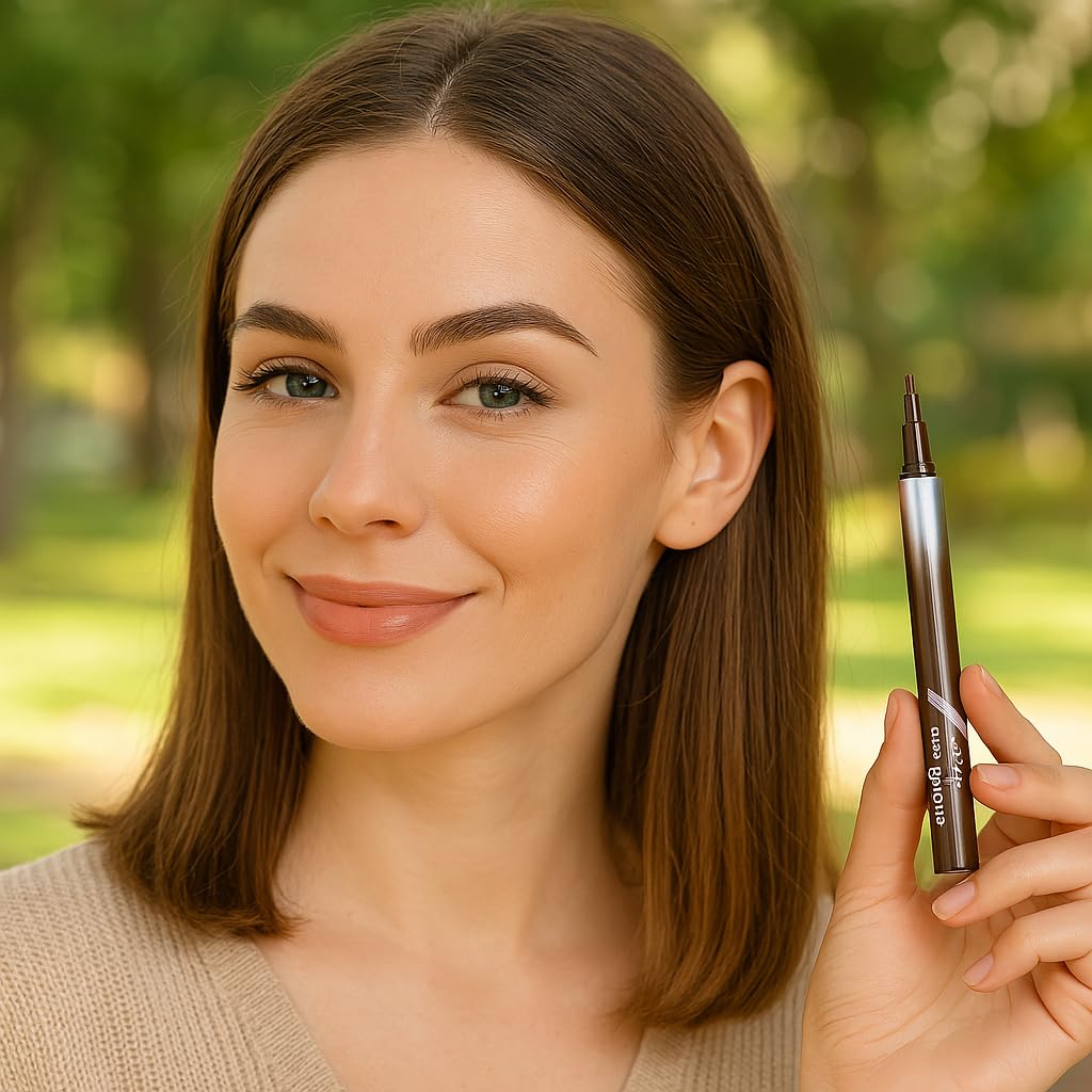 Generic Eyebrow Pen with Precise Fork Tip, Waterproof, Sweat-Resistant, Natural Hair-Like Strokes for Full, Defined Brows(Gentle Brown)